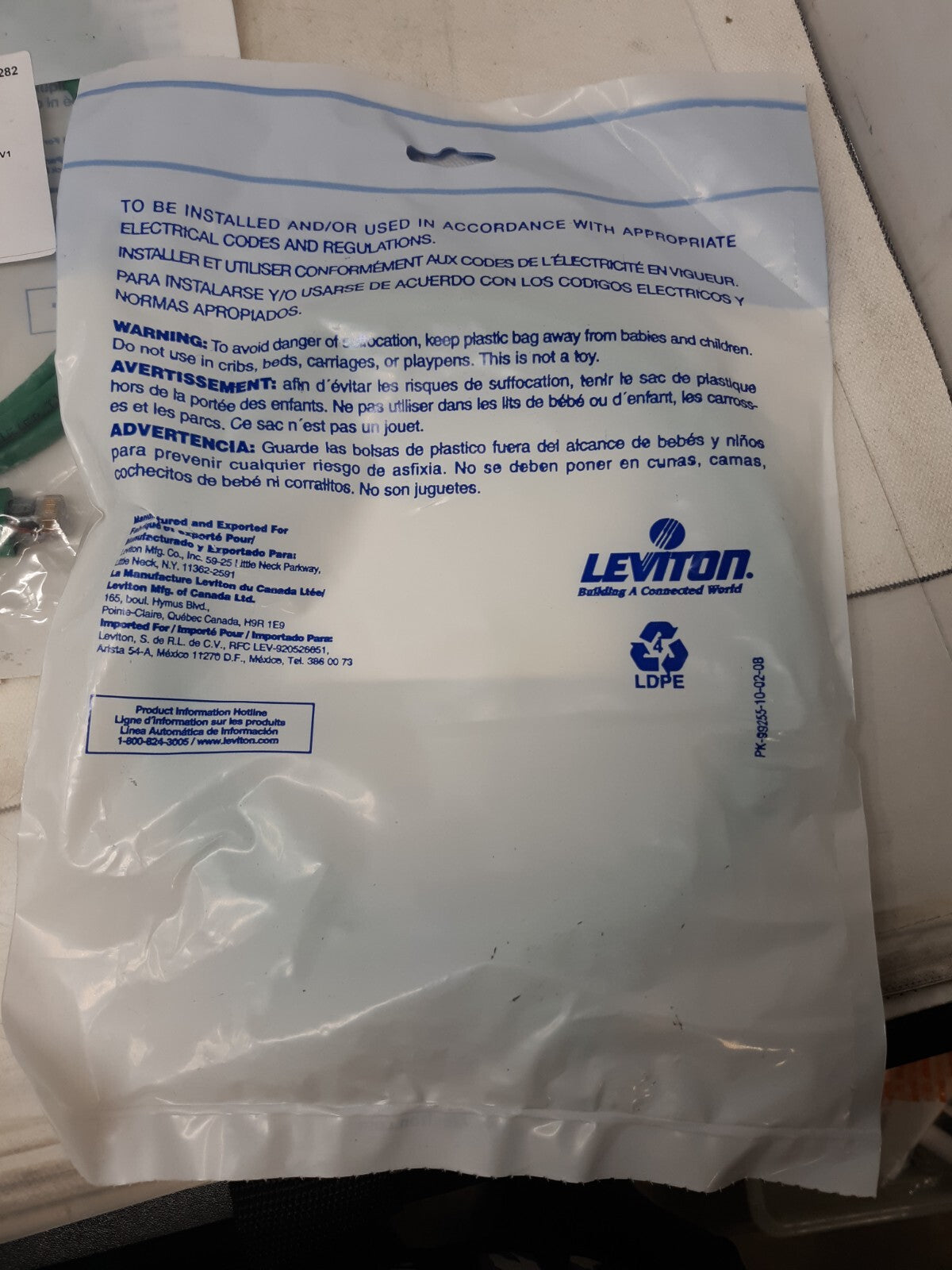 Lot of 10 Leviton Cat 6 Green 5' Ethernet LAN Patch Cord 62460-5G