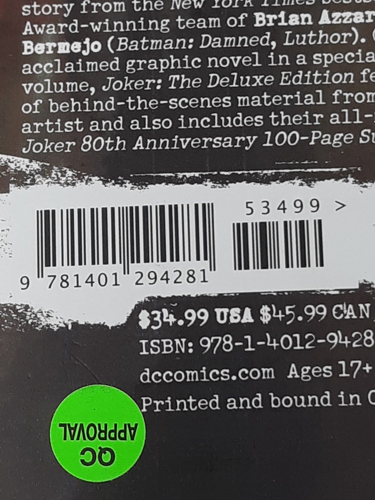 Joker: The Deluxe Edition by Brian Azzarello | Hardcover - Used