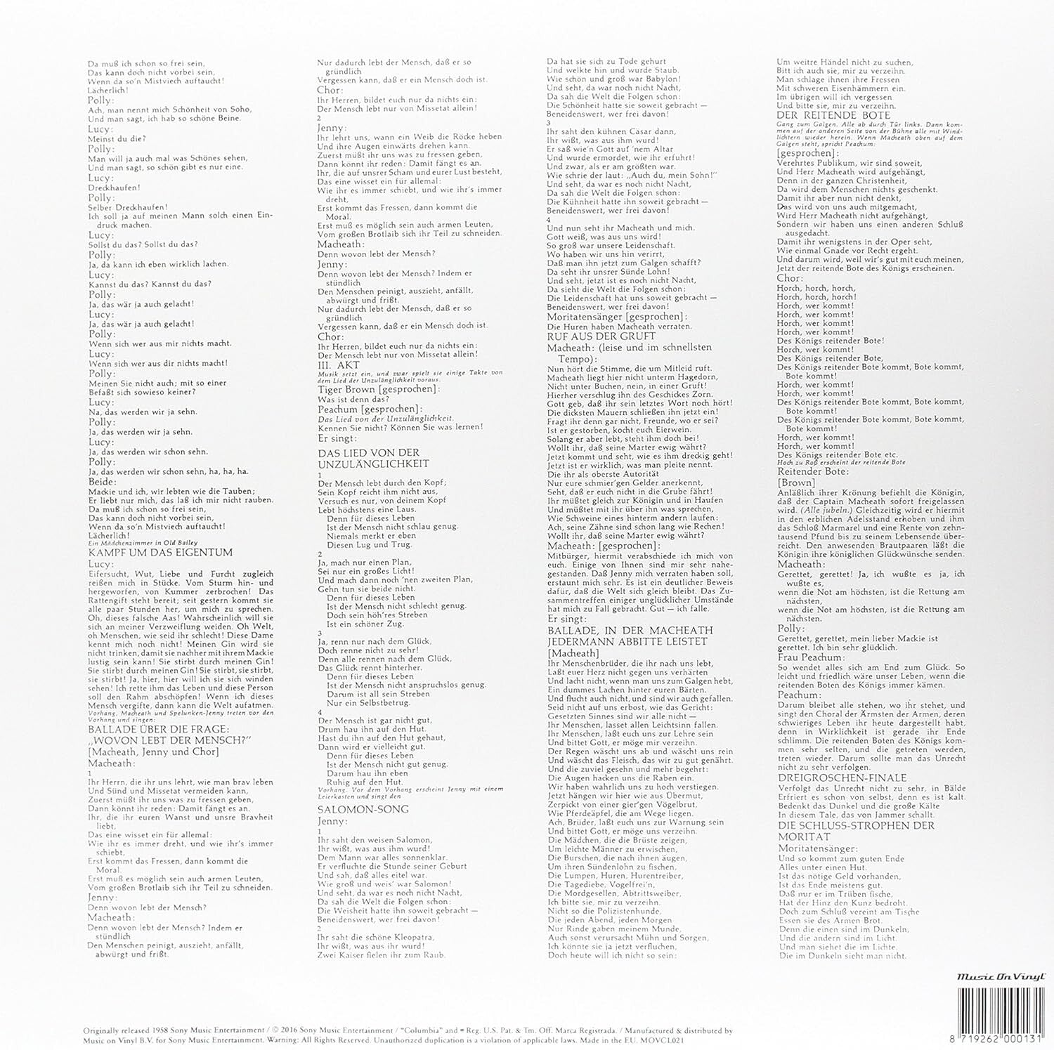 Weill/ Lotte Lenya - Weill: Die Dreigroschenoper Vinyl