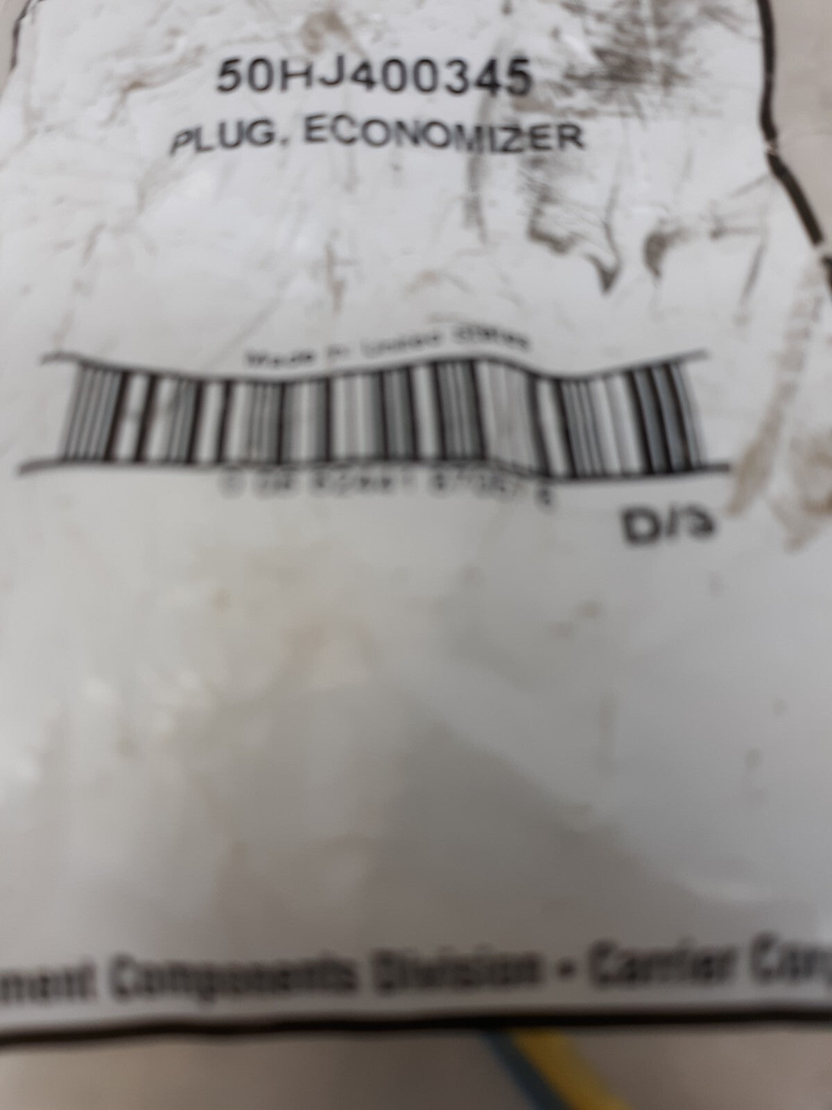 Carrier 50Hj400345 Economizer Bypass Plug