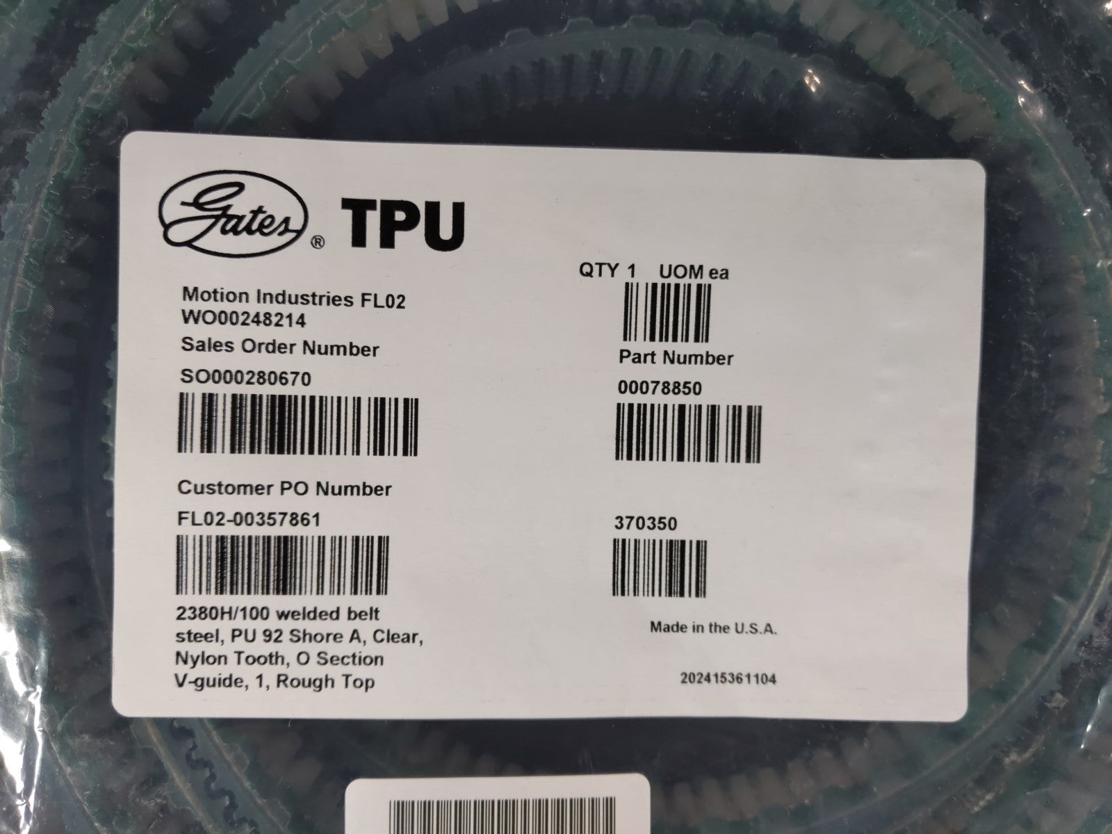 Gates TPU Welded Belt Steel 370350 Part number: 00078850