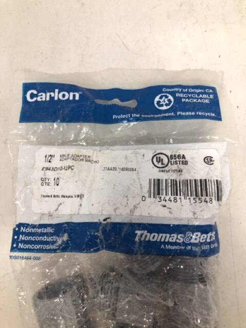 Carlon E943D10 Thomas & Betts Male Adapter 1/2" 10 Qty.