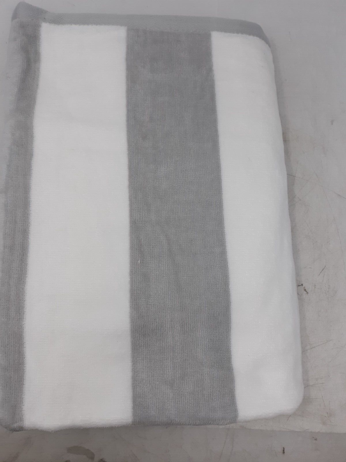 Velour Cabana Stripe Beach Towel 30x60 Light Grey 100% Cotton OEKO-TEX