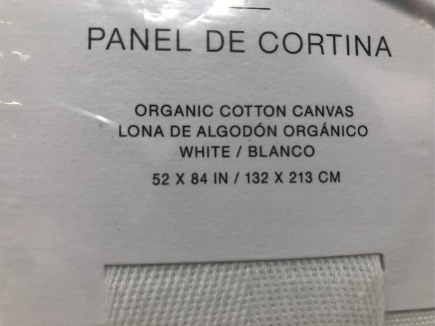 Crate & Barrel White Curtain Panel, Organic Cotton Canvas  52x84in / 132x213cm