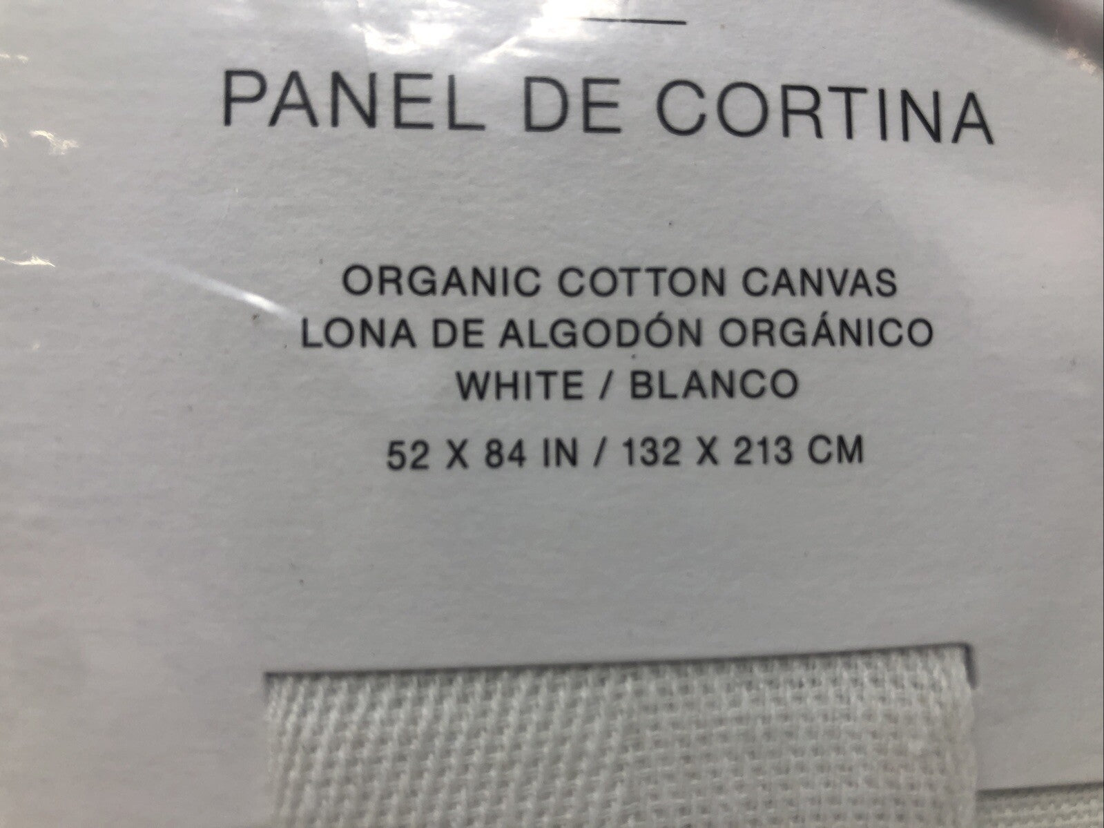 Crate & Barrel White Curtain Panel, Organic Cotton Canvas  52x84in / 132x213cm