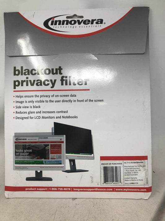 Innovera Blackout Privacy Filter Size 17" New