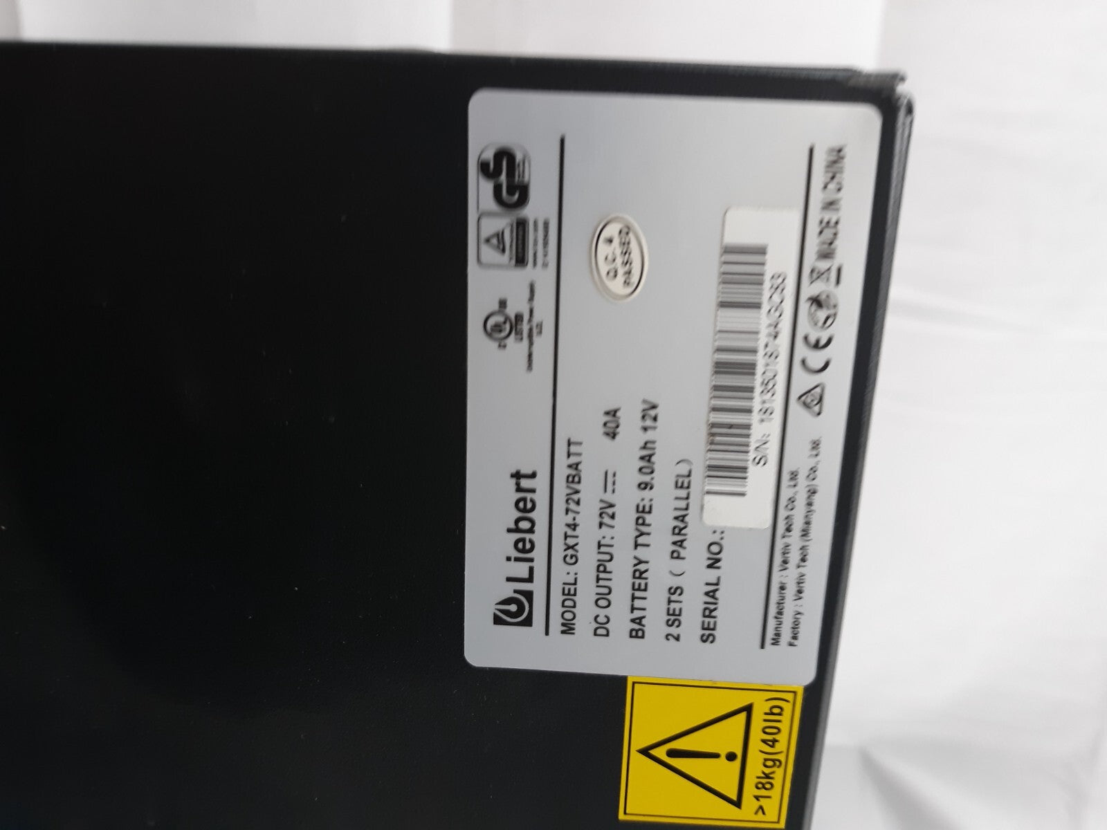 Liebert GXT4 External 72V, 9Ah Extended Run Battery Cabinet for Liebert GXT4...