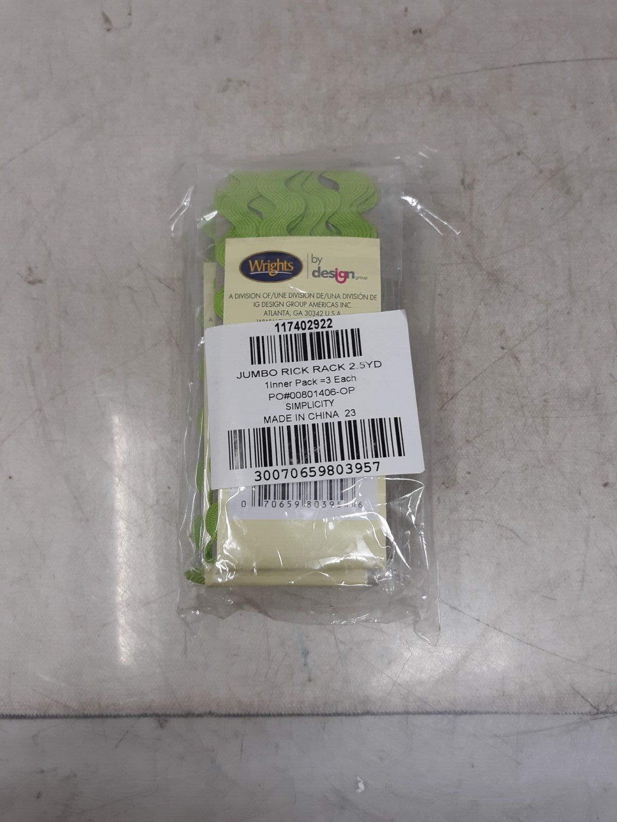 Wrights Sewing Jumbo Rick Rack 5/8 inch 2 1/2 Yards Leaf Green (3-Pack)