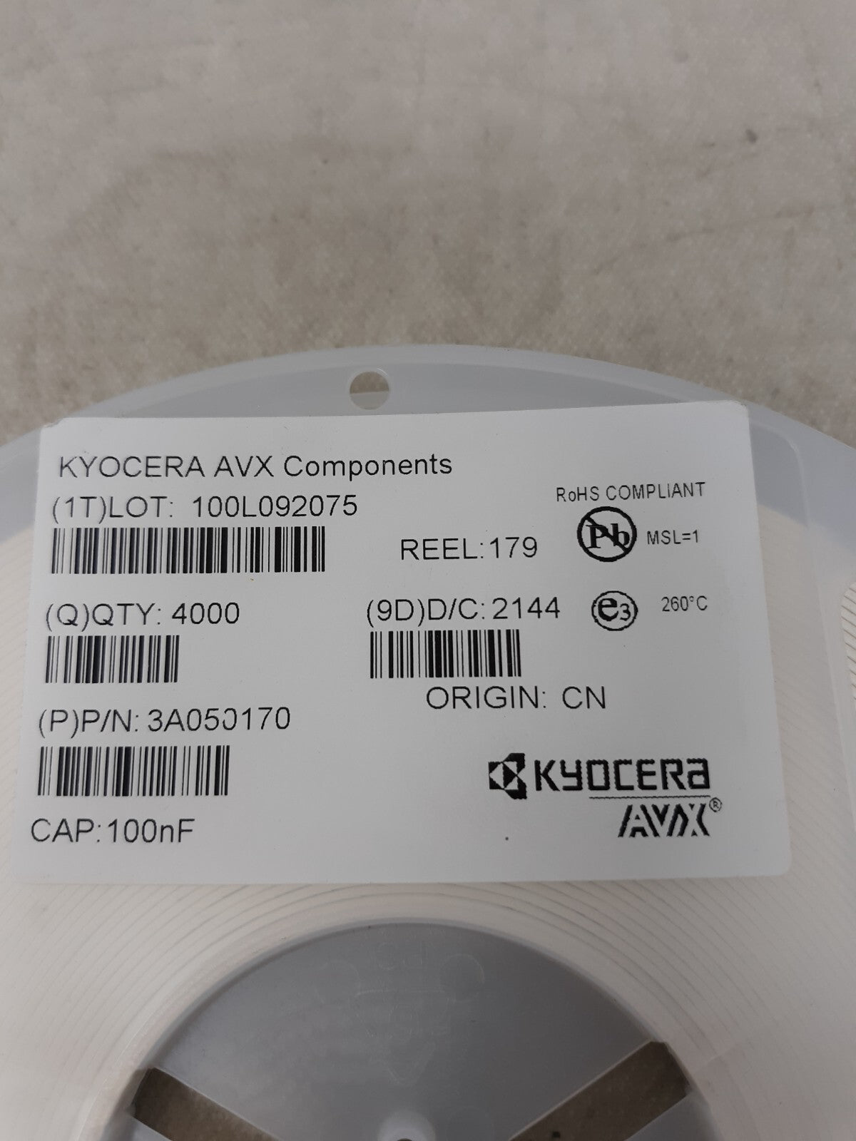 4000 REEL - AVX KYOCERA 08055C104KAT2A Capacitor 0.1UF 50V MLCC Ceramic X7R SMD