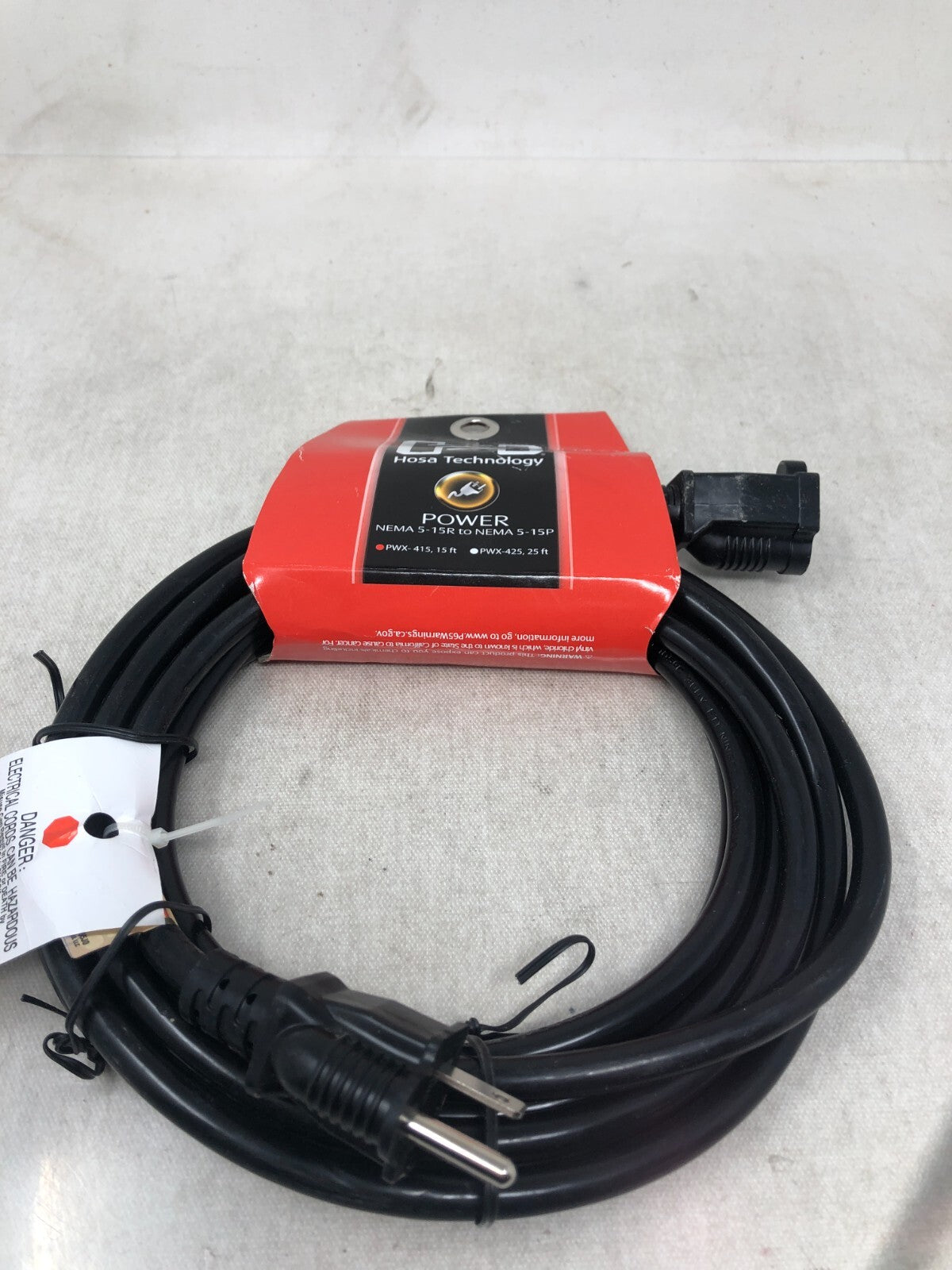 Hosa PWX-415 Power Extension Cord, NEMA 5-15R to NEMA 5-15P, 15 ft