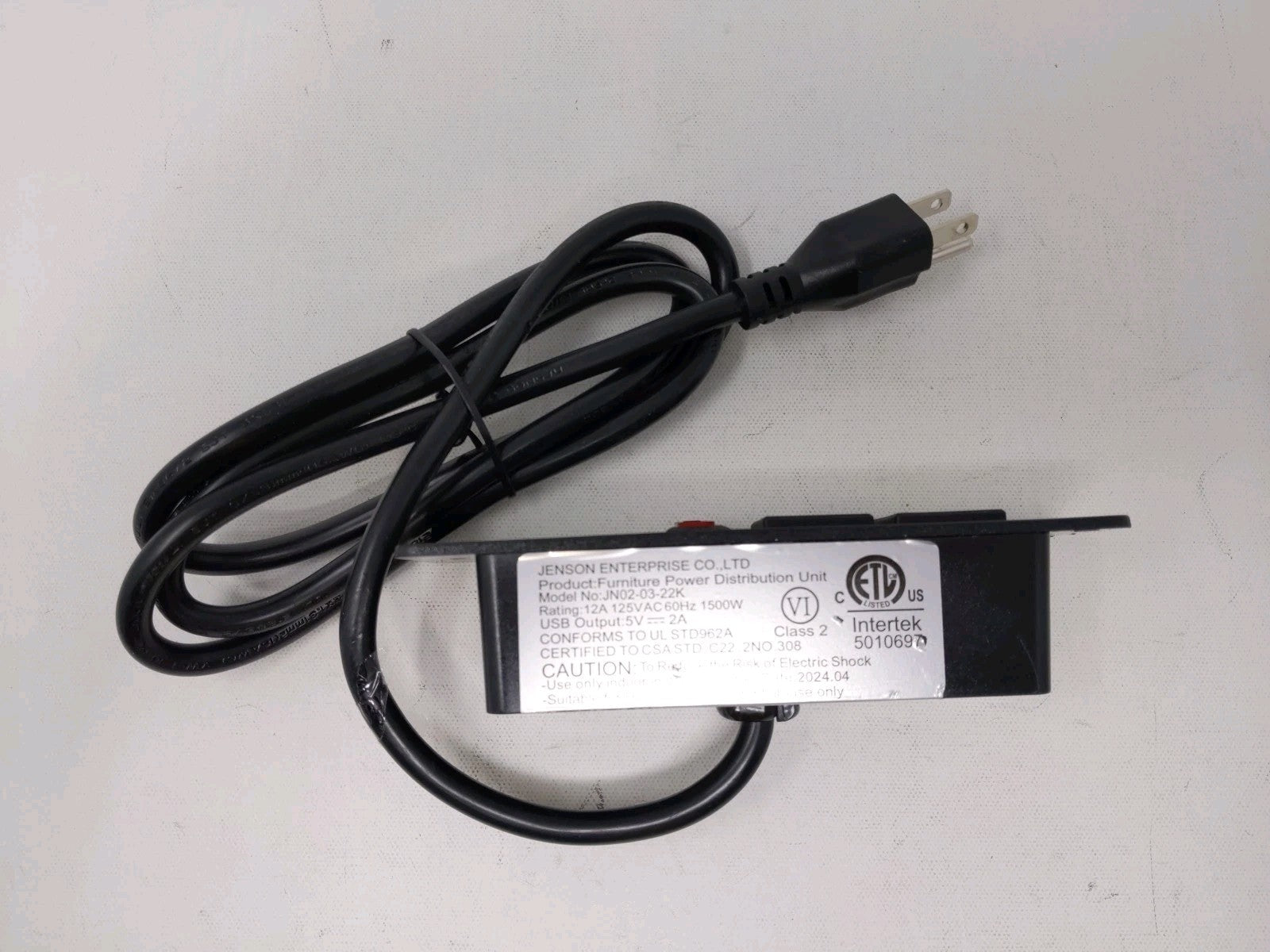 Jenson Furniture Power Distribution Unit JN02-03-22K Black 2 Outlet, 2  USB