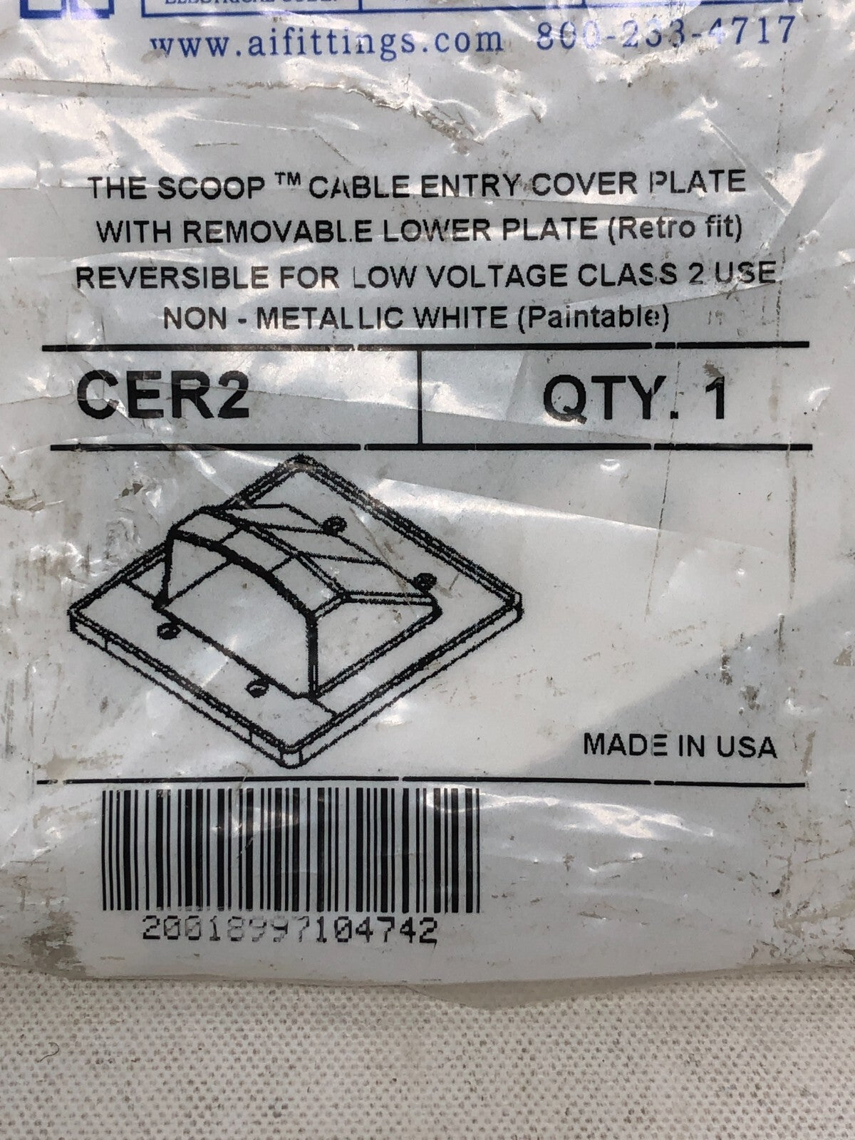 Arlington Industries "The Scoop" Cable Entry Cover Plate ~ Lot of 3 CER2, White