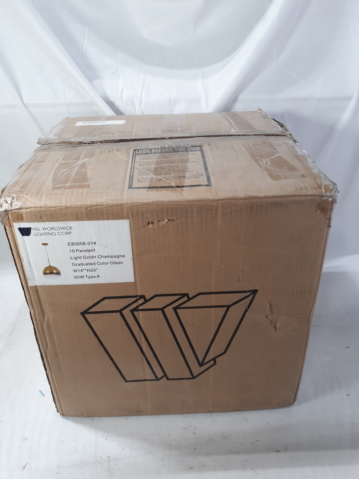 HSL Worldwide Lighting E80008-014 Light Gold Champagne Glass Pendant Light 60W