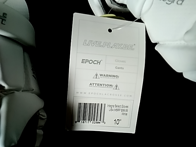 EPOCH Integra Select Lacrosse Gloves White, INTSEGLWS 10" Small