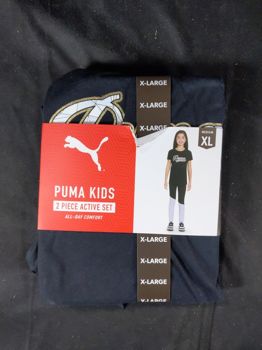 Puma Girls Active Set Size MEDIUM XL Black Leggings and T-Shirt