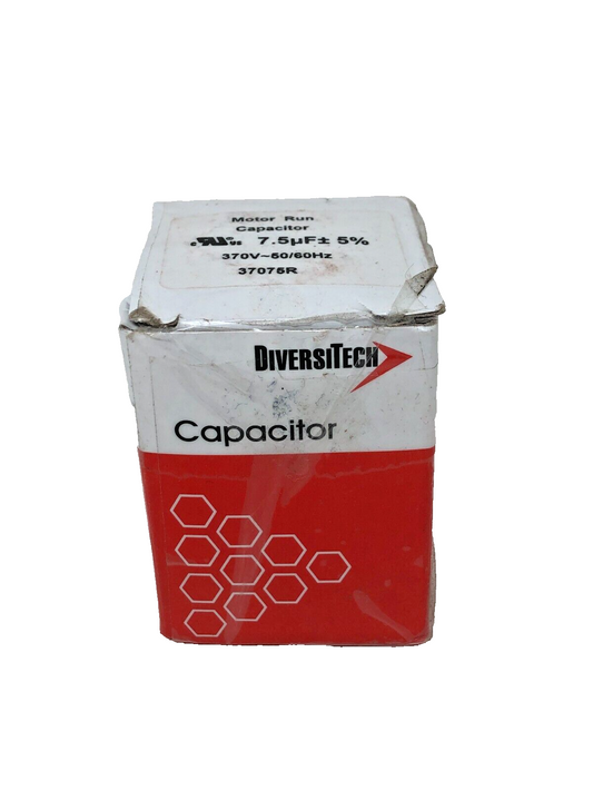 DiversiTech 37075R Motor Run Capacitor, 370 VAC, Round, 7.5µF