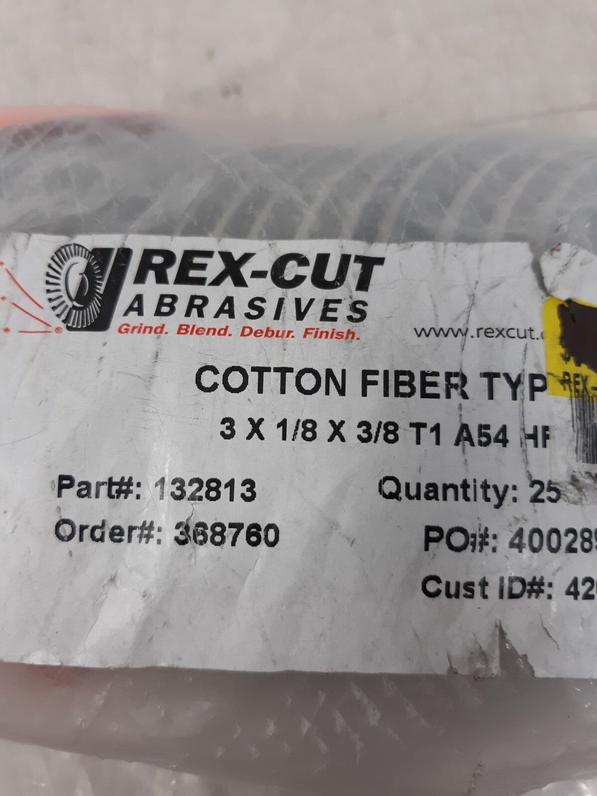 Pack of 25 Rex Cut 132813 Cotton Fiber  CutOff Wheel 3 x 1/8 x 3/8 T1 A54 HFX