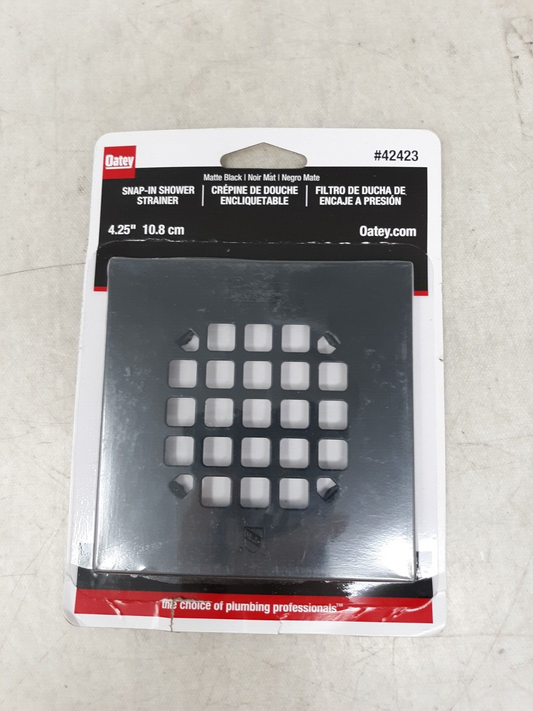Universal 4-1/4 in. Square Snap-Tite Shower Strainer, Matte Black