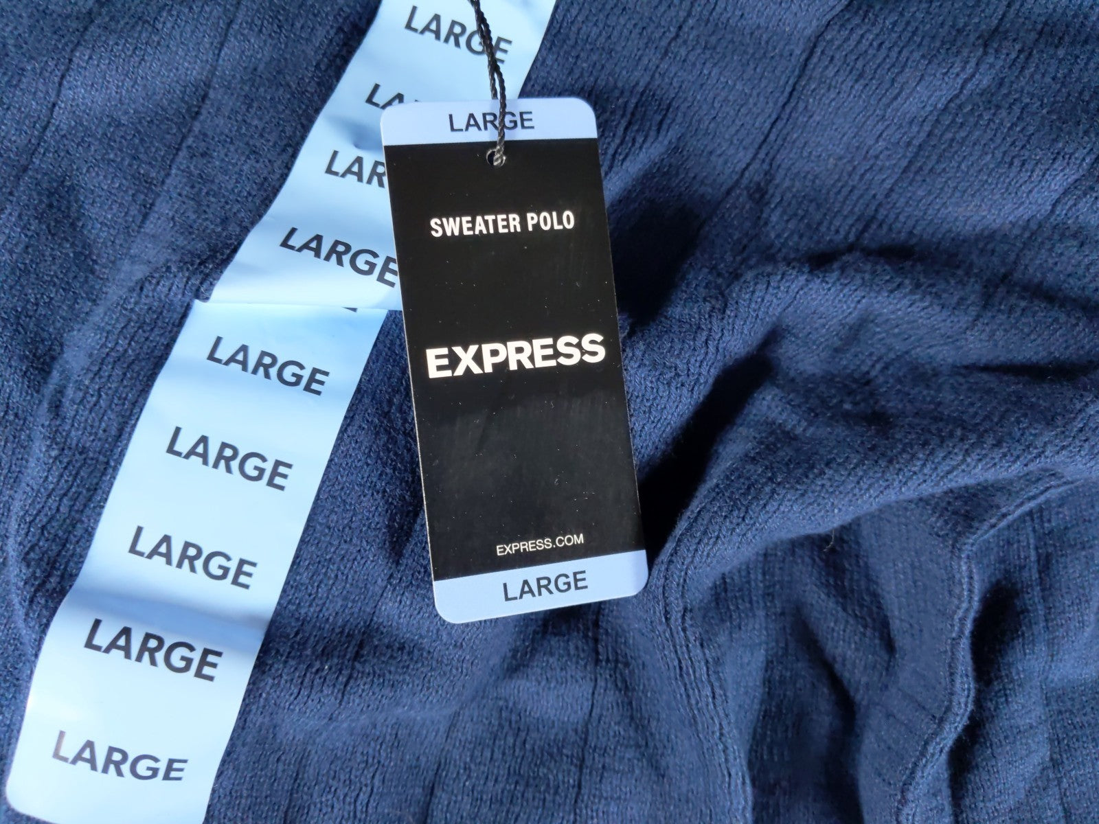 Express Polo -Pageant Blue- Men's Short Sleeve 3 Buttons Collared Sweater Size L