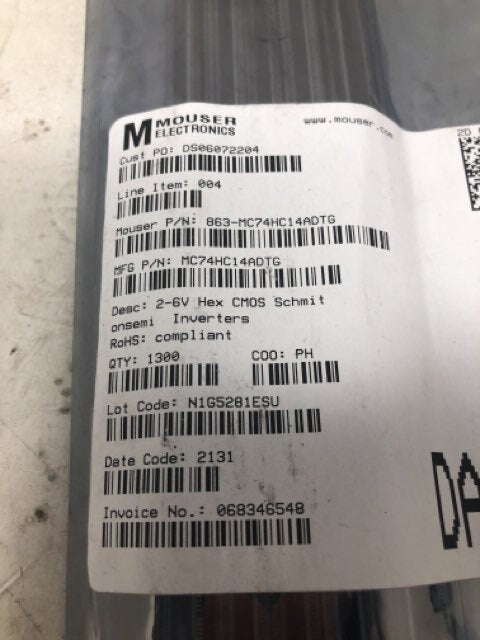 MOUSER ELECTRONICS- 2-6V Hex CMOS Schmit onsemi Inverters - qty 1300
