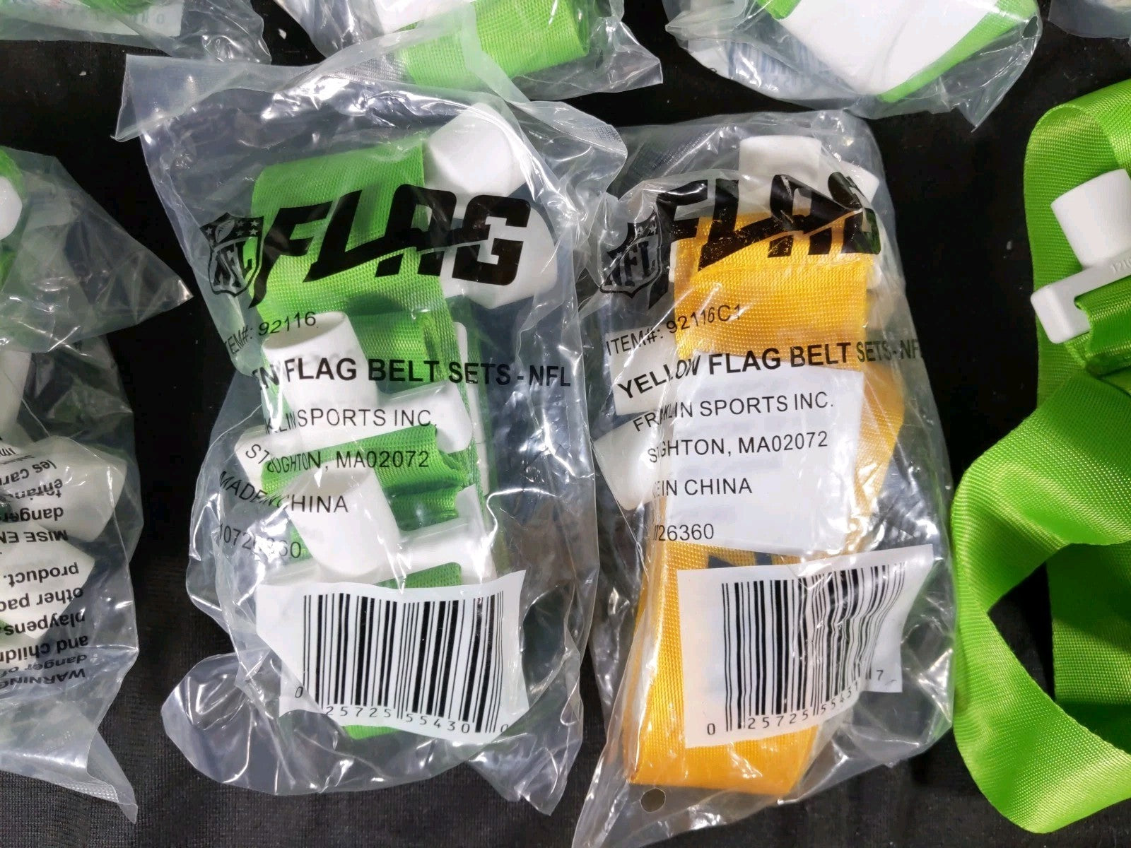 NFL Flag USA Brand Football Flags Pop Belts: Set Of 10 / 1 Yellow 9 Green