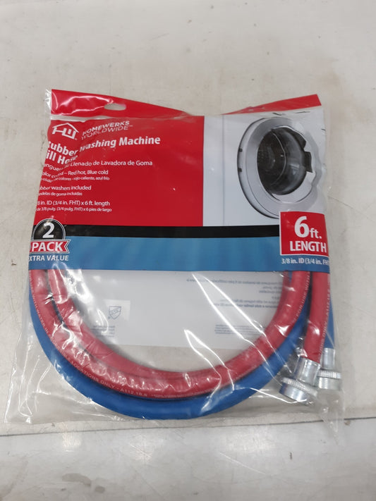 2 Pack Homewerks HRBFIL13B Rubber Washing Machine Fill Hose 3/4" x 6'