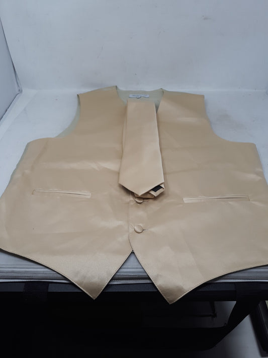 Vesuvio Napoli Italy Yellow Vest + Matching Tie Formal Suit Bright Size Small