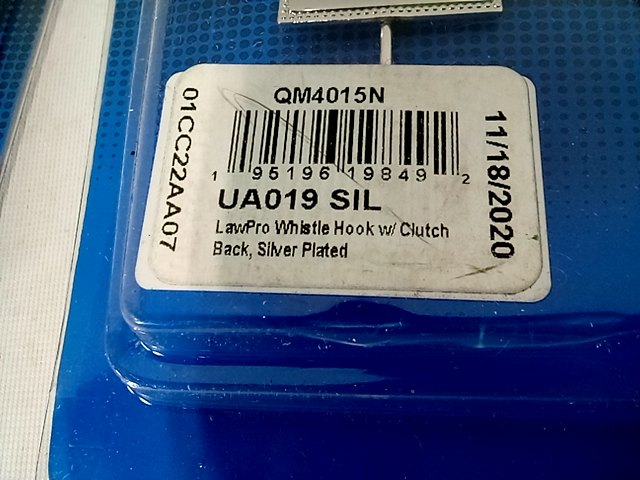 Lot of 2 Galls lawpro whistle hook with clutch back silver plated QM4015N, UA019