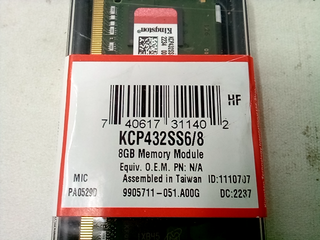 KCP432SS6-8 8GB DDR4 3200MHz Single Rank SODIMM Memory
