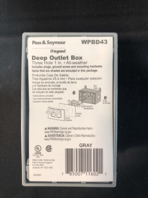Pass & Seymour WPBD43 Deep Outlet Box Gray 8 Count