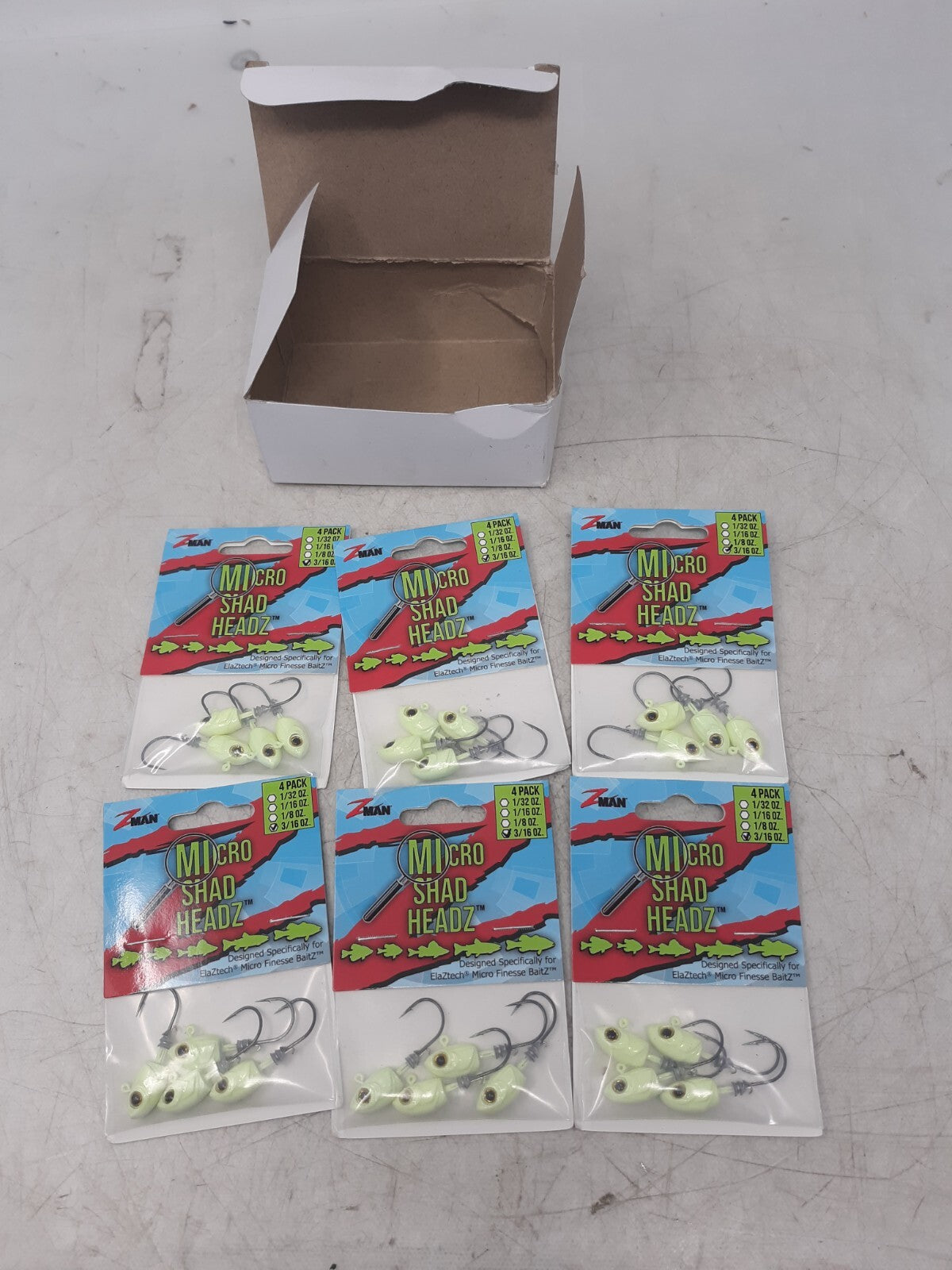 Z-Man Micro Shad HeadZ 3/16oz Glow Jig Heads 4-Pack Lot of 6 MSH316-04PK4