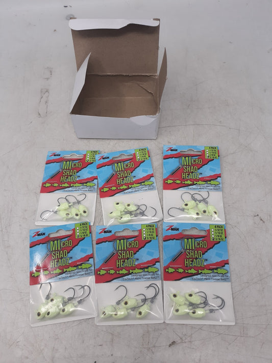 Z-Man Micro Shad HeadZ 3/16oz Glow Jig Heads 4-Pack Lot of 6 MSH316-04PK4