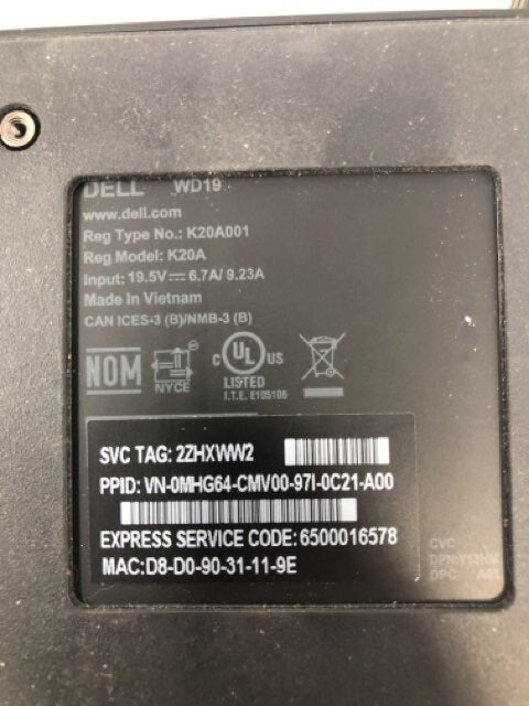 DELL WD19 180W Docking Station USB-C HDMI Dual DisplayPort Black