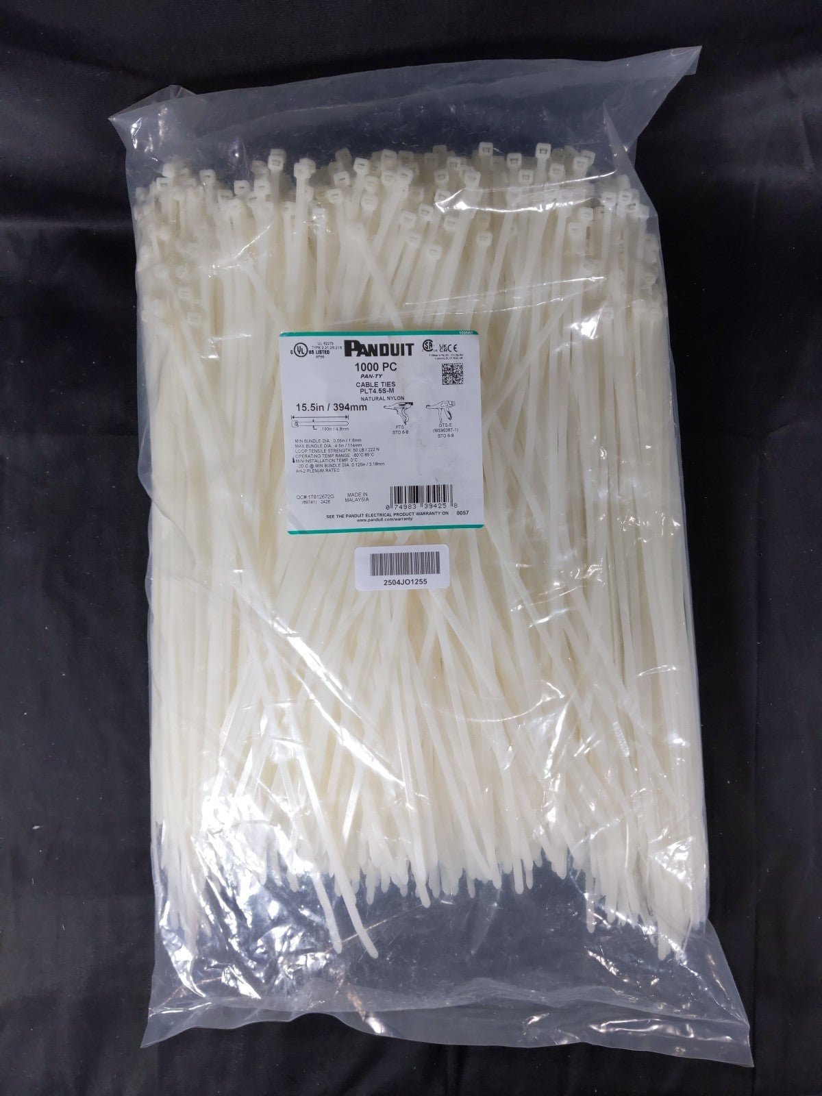 Panduit White Zip-Ties 1000 15" Natural Dome-Top Metal Barb Type Cable Ties