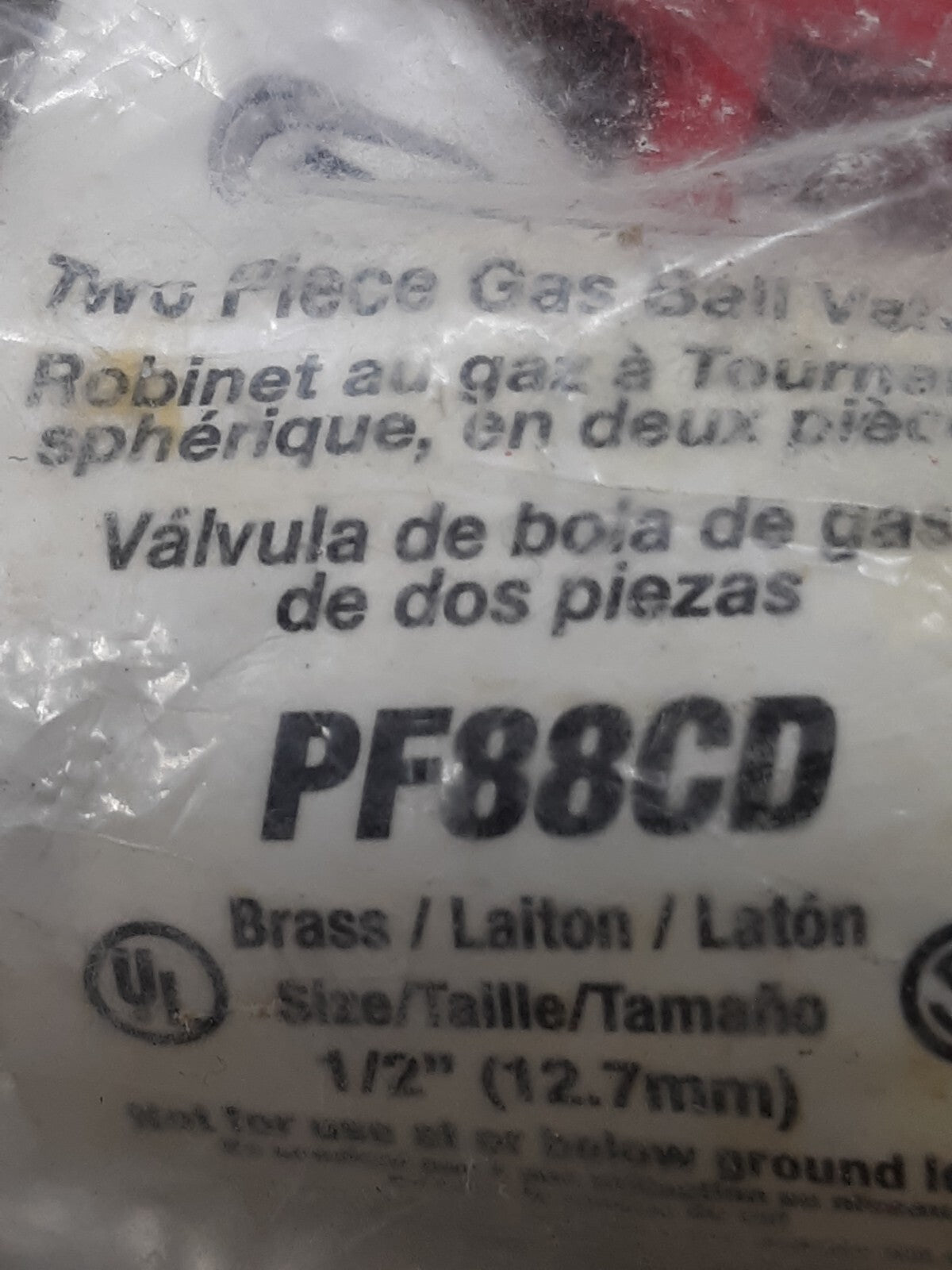 Two-Piece Gas Ball Valve PF88CD Brass 1/2" UL Certified