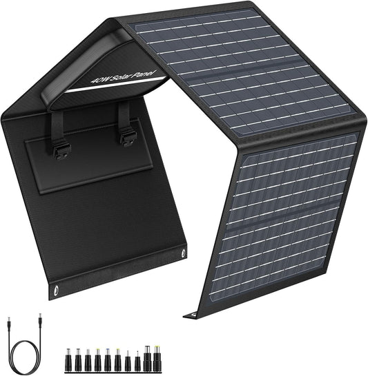 40W Foldable Portable Solar Panel with USB QC 3.0, 15V DC Output