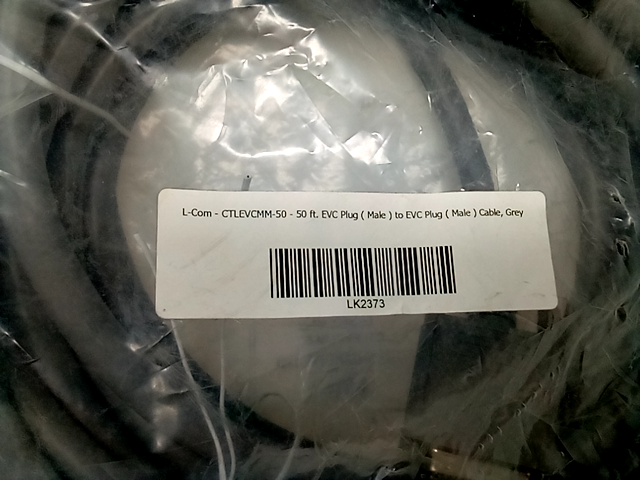 L-Com CTLEVCMM-50, 50ft EVC Plug Male to Male Cable, Gray