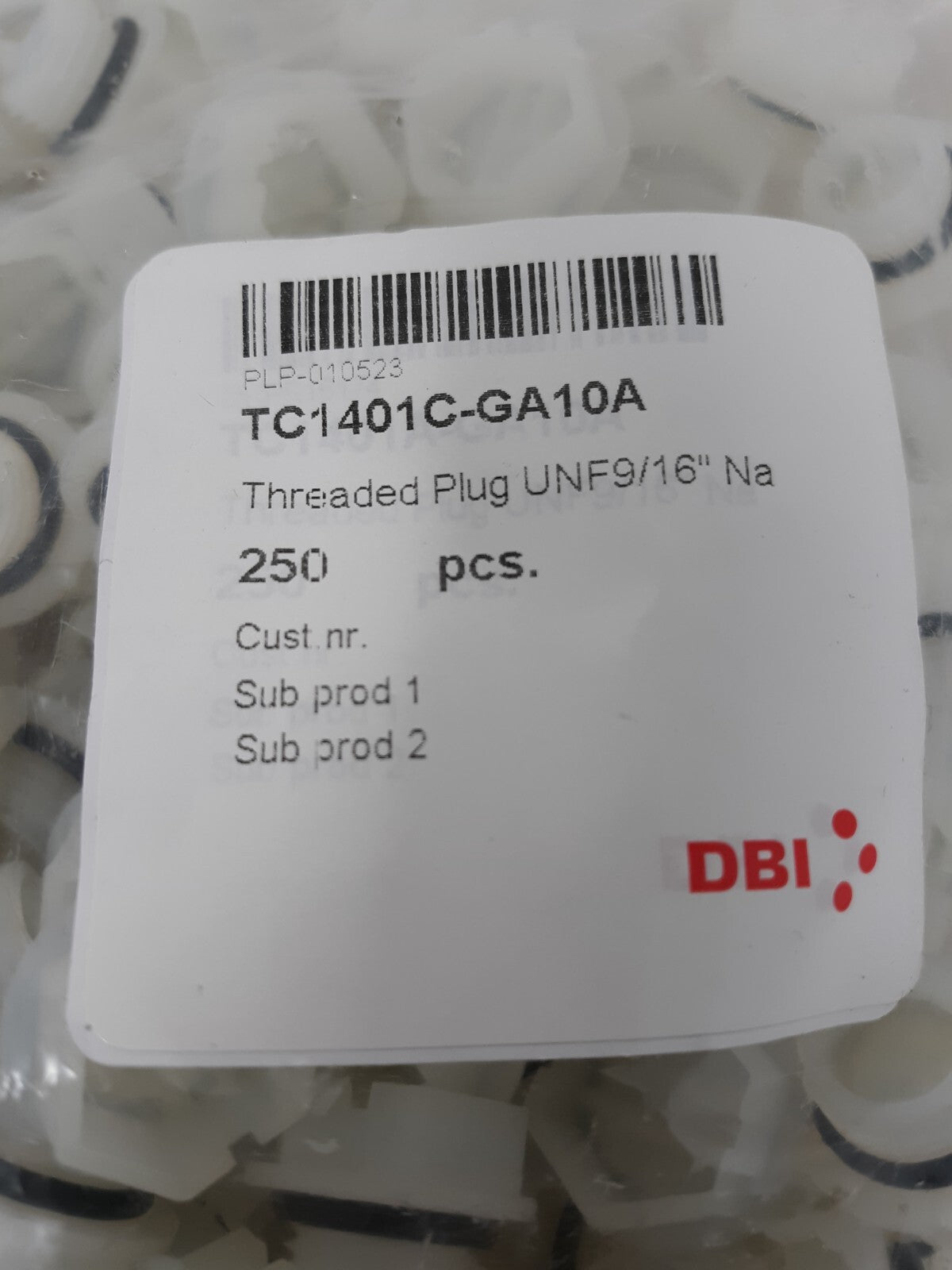 Bag of 250 TC1401C-GA10A Threaded Plug UNF 9/16" Na
