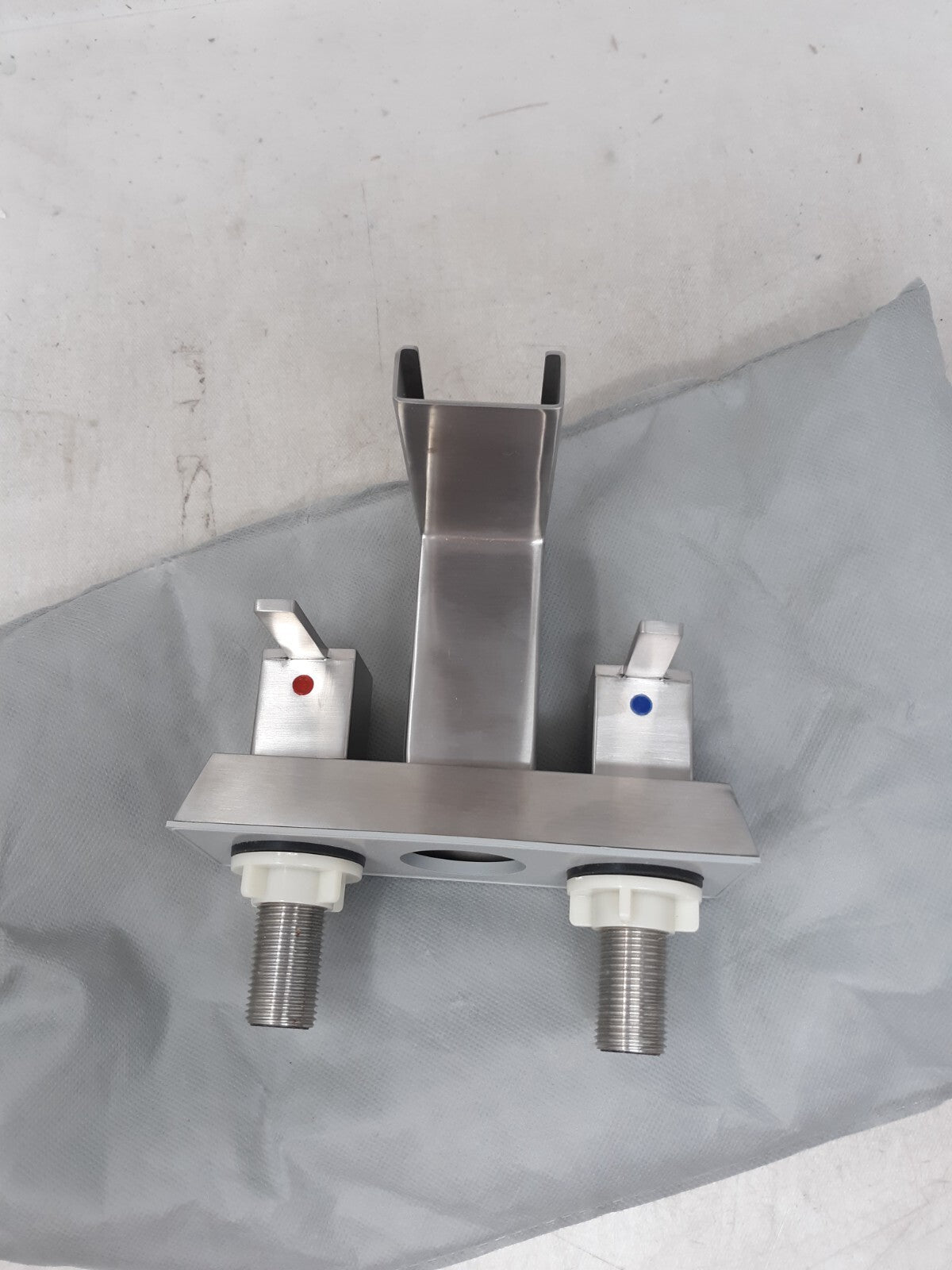 Brushed Nickel Centerset 4 Inch Waterfall Bathroom Two Handle Faucet