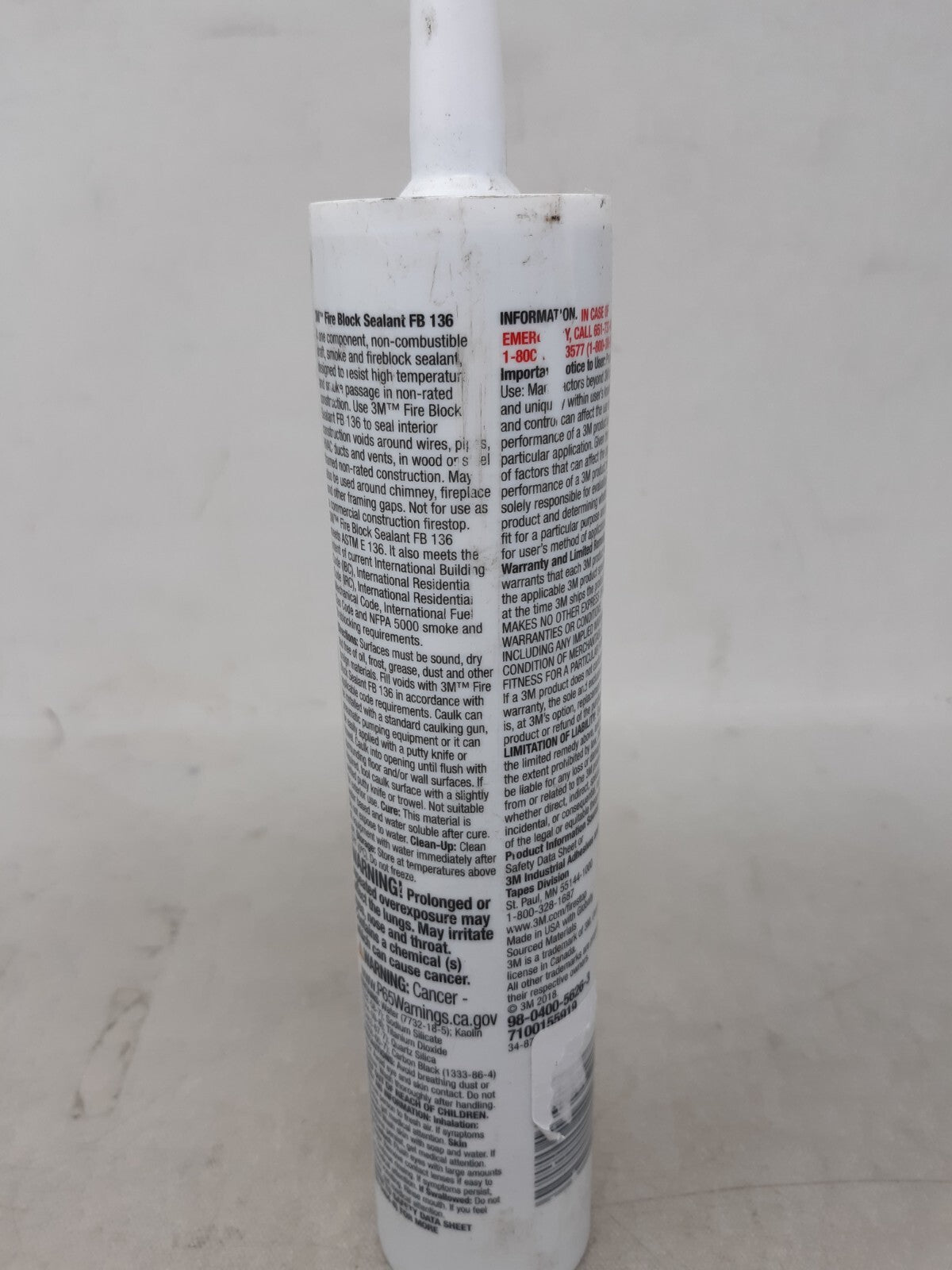 3M Fb136 Fire Barrier Sealant,10.1 Oz.,Gray