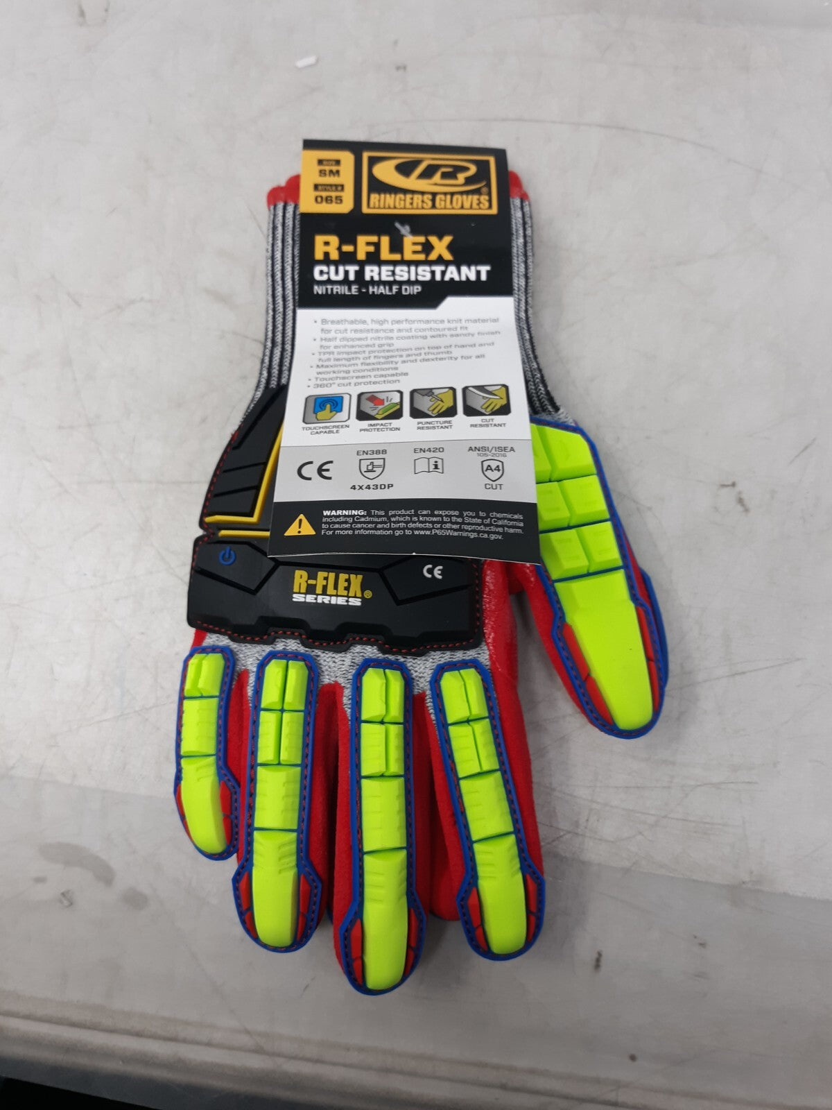 Ringers Gloves 065 R-FLEX Cut Resistant Nitrile Half Dip Gloves SM ANSI A4