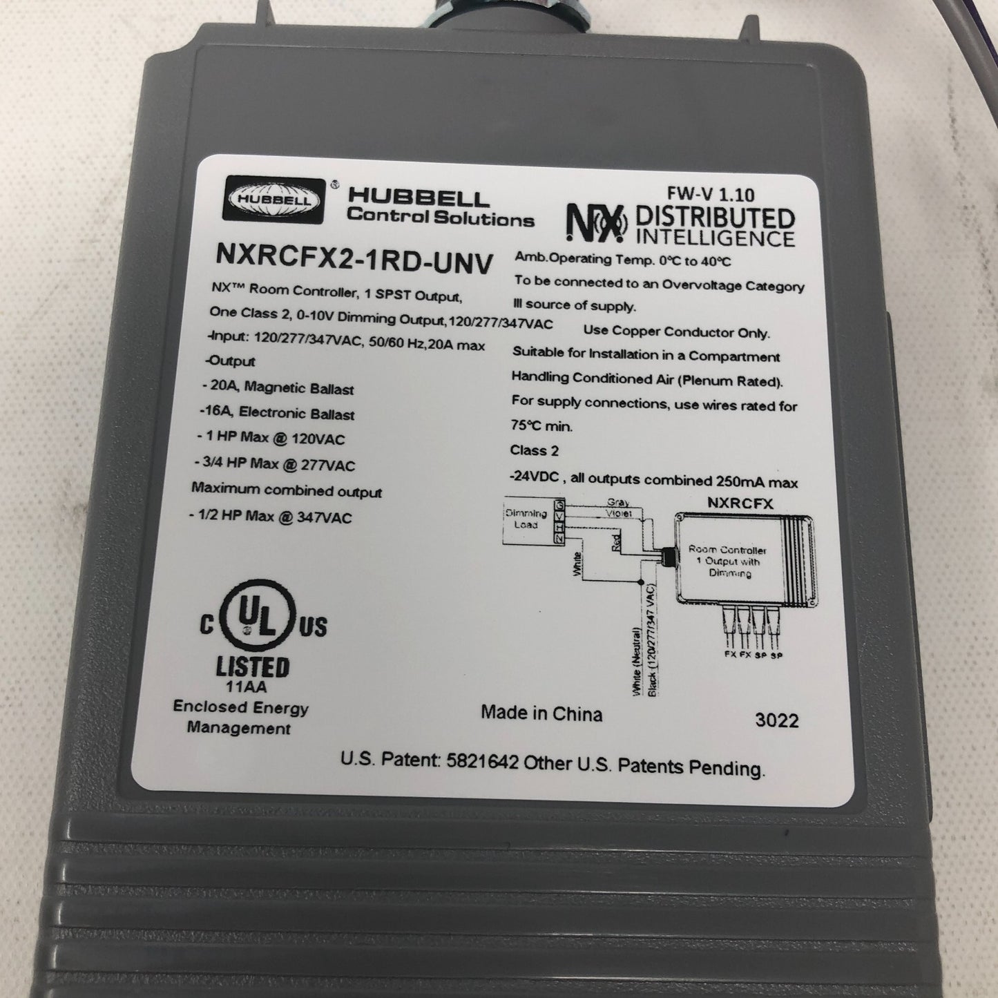 Hubbell Control Solutions: NX Room Controller (NXRCFX2-1RD-UNV)