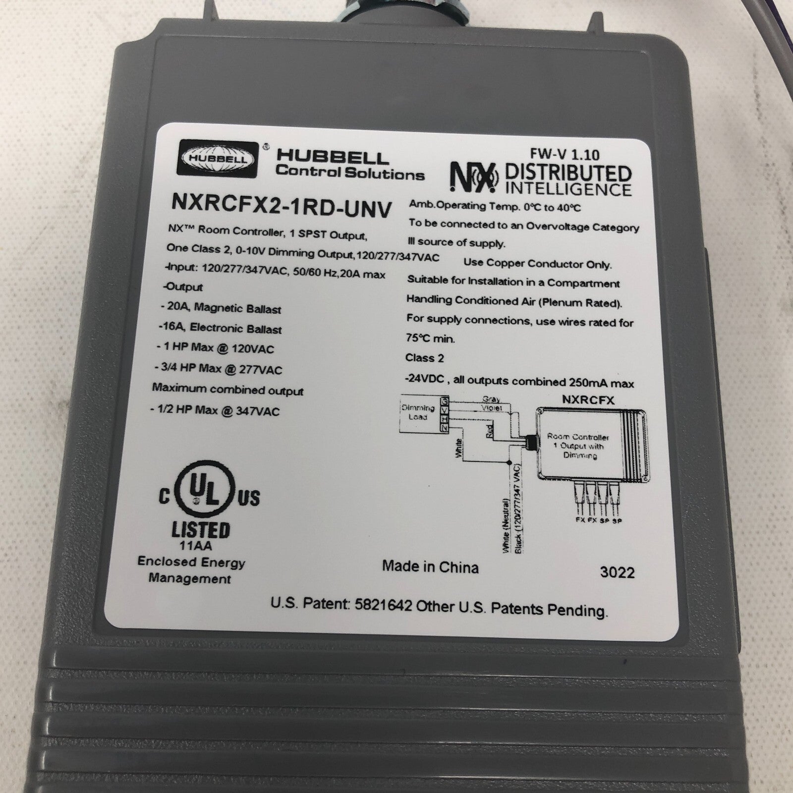 Hubbell Control Solutions: NX Room Controller (NXRCFX2-1RD-UNV)