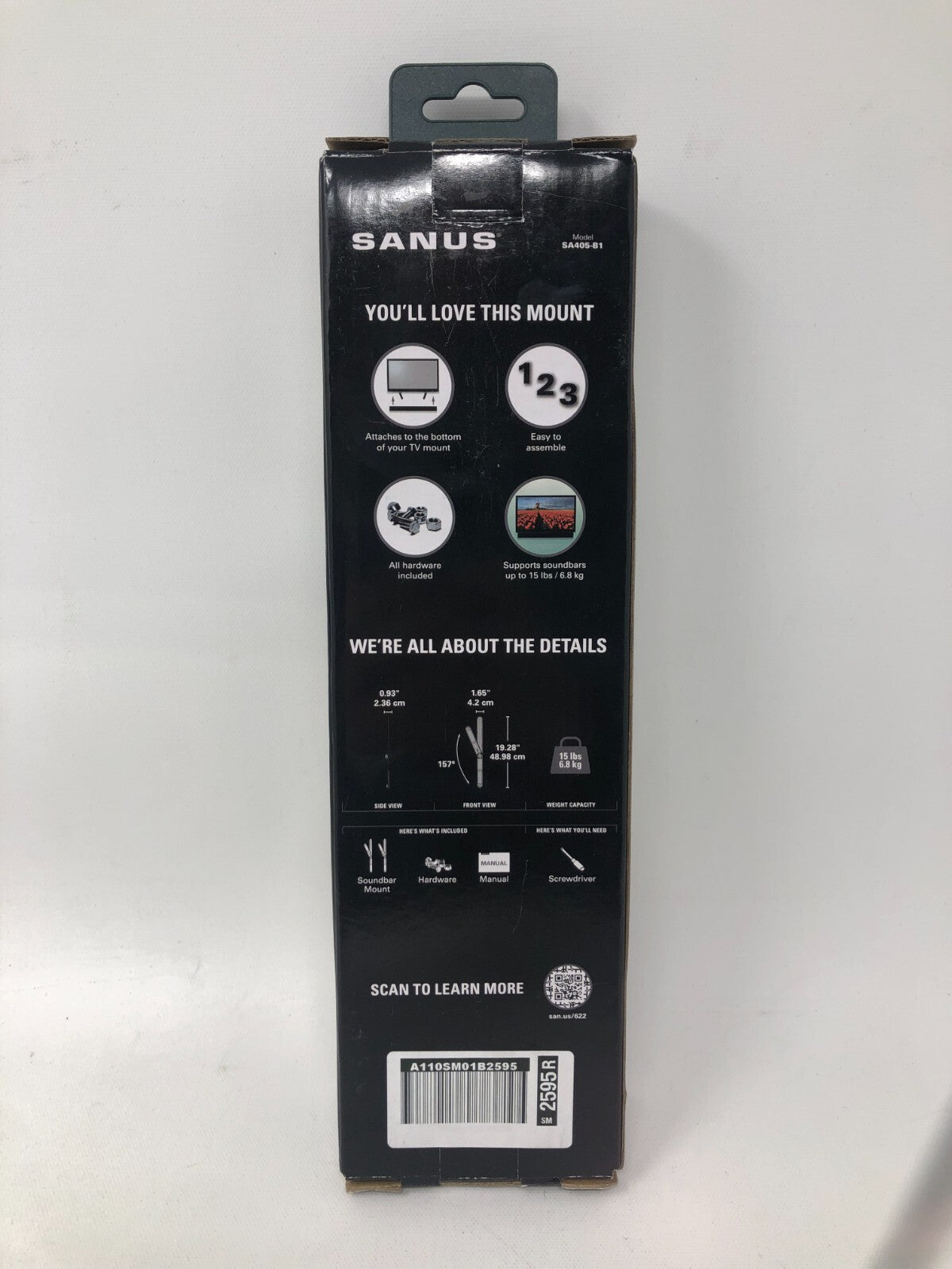 Sanus Soundbar Mount ~ Up to 15lbs, Wall-Mount, Under-TV, Black