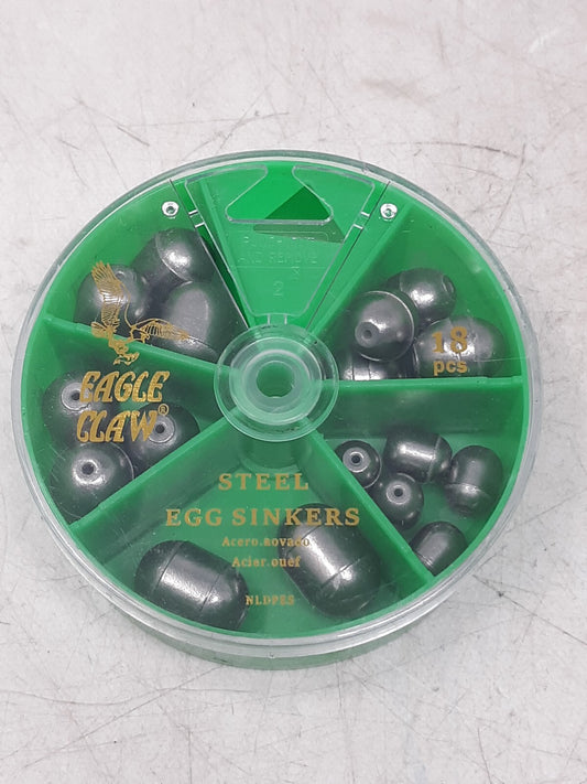 Eagle Claw Steel Egg Sinkers Assortment – 18 pcs NLD-PES3 Lead-Free Fishing Weig