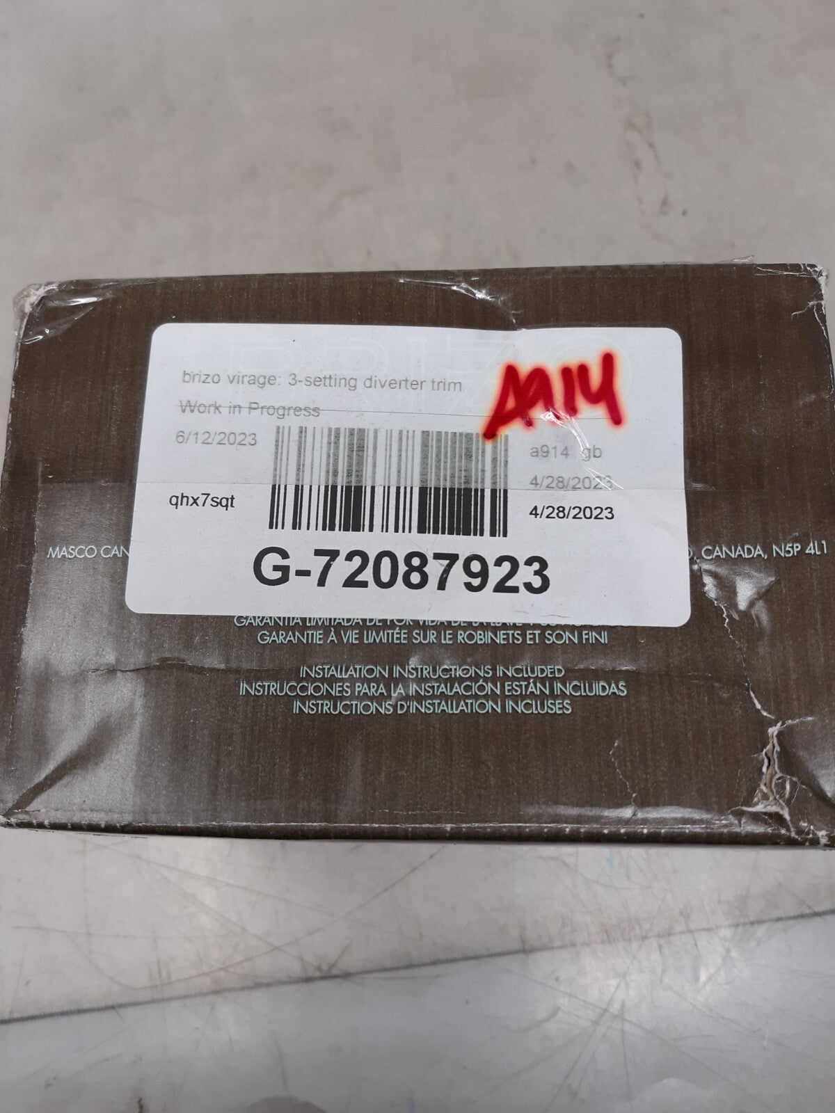 Brizo Virage Three Function Diverter Valve Trim Less Rough-In Valve T60830-BN