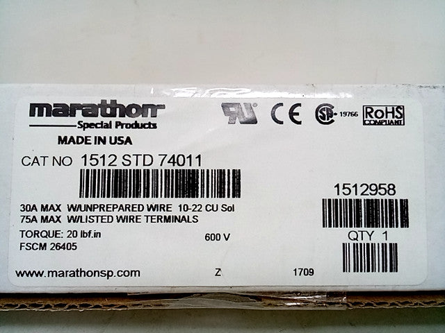 Marathon 30A Max w/unprepared Wire 75A W/Listed Wire Terminals 1512958