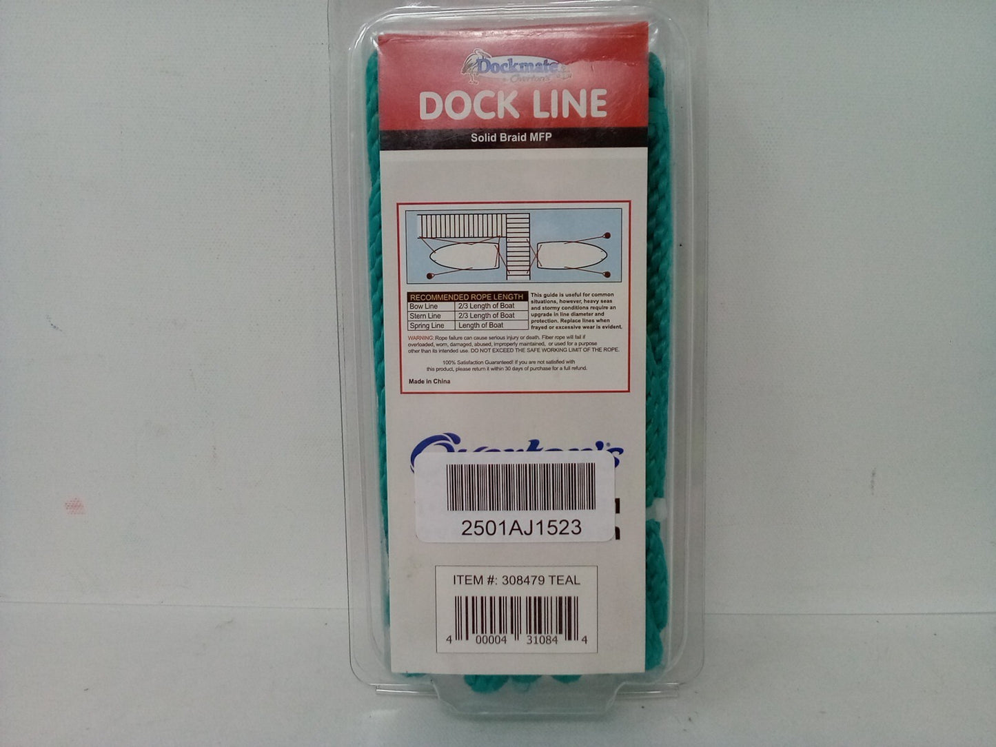 Dockmate DOCK LINE  Solid Braid MFP  3/8"x 15' 12" Eye Splice {Teal-308479}
