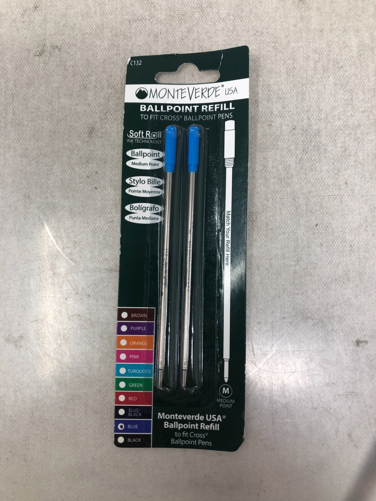 Monteverde Ballpoint Refill Blue Medium Point Fits Cross Ballpoint Pens C132