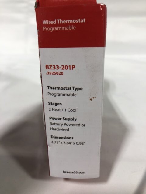 breeze33 BZ33-201P Wired Thermostat Programmable 2 Heat / 1 Cold 5-1-1 7 Day